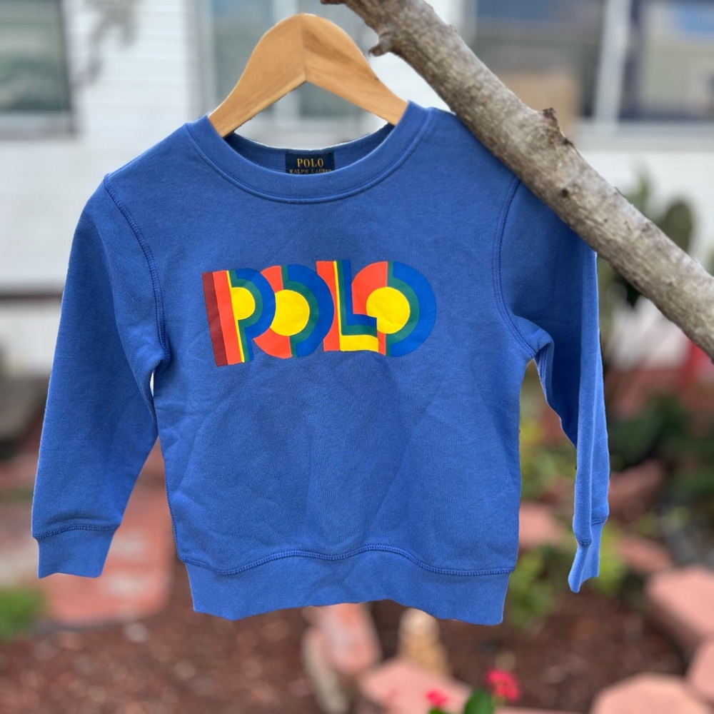 Polo Ralph Lauren Boys Sweater Logo Size 5 Blue Sweatshirt Pullover Rainbow Kids